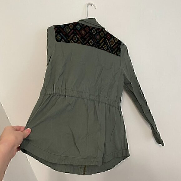 MODCLOTH Keep a Woven Mind Jacket Olive Army Green Multi Aztec Boho Embroidered - Picture 15 of 15